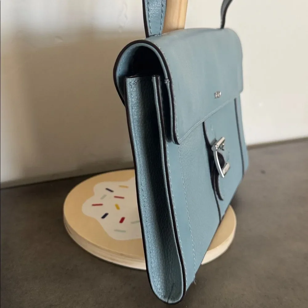 Lauren Ralph Lauren Mullinder Slate Blue Pebble Leather Crossbody Magnetic Flap